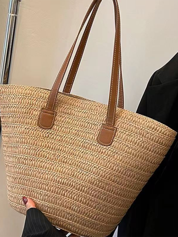 Yasmine Single Shoulder Messenger Woven Bag Women's New Large Capacity Holiday Beach Bag Commuter Tote Bag