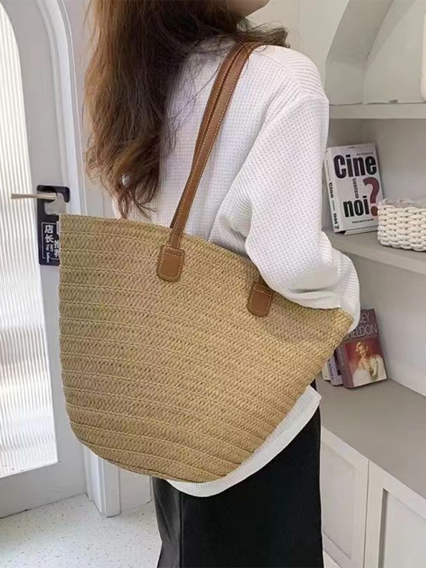 Yasmine Single Shoulder Messenger Woven Bag Women's New Large Capacity Holiday Beach Bag Commuter Tote Bag
