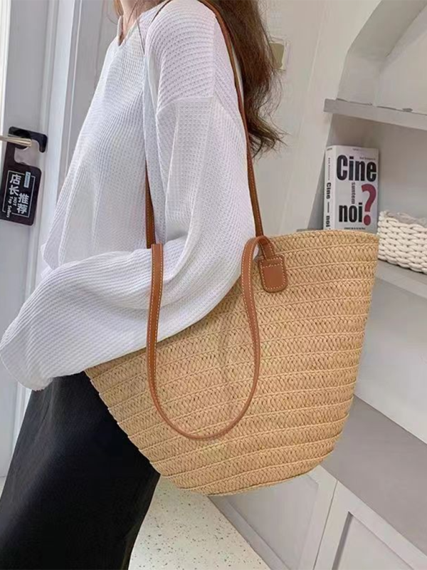Yasmine Single Shoulder Messenger Woven Bag Women's New Large Capacity Holiday Beach Bag Commuter Tote Bag
