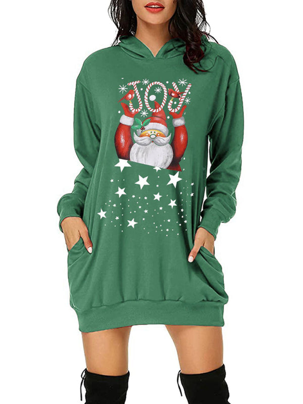 Chantel Christmas Santa Print Hoodie Dress