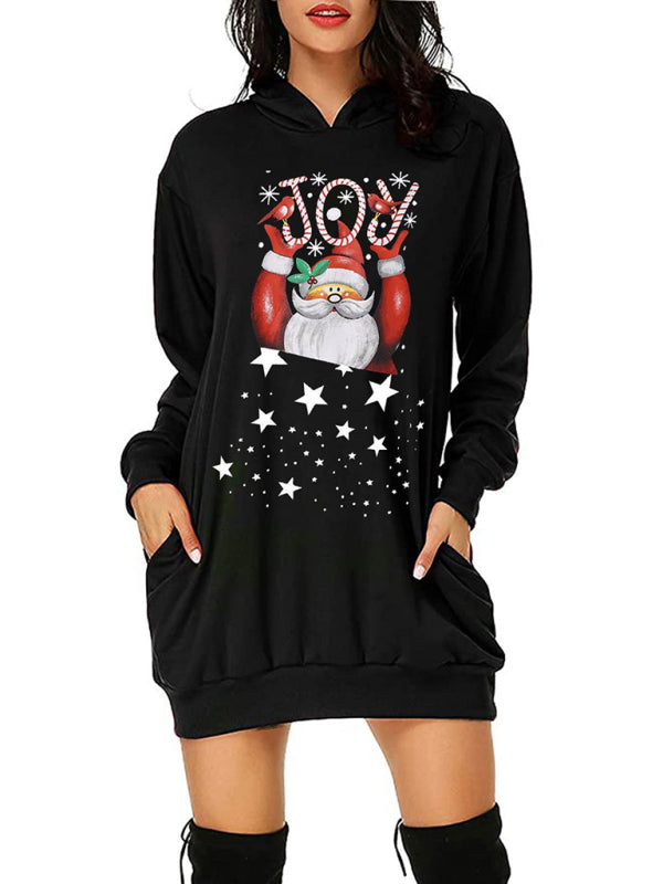 Chantel Christmas Santa Print Hoodie Dress