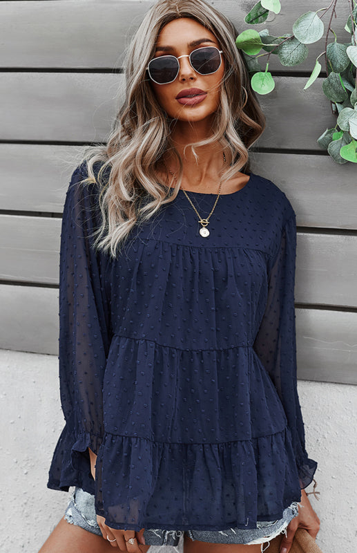 Darice Ladies Casual Round Neck Jacquard Top