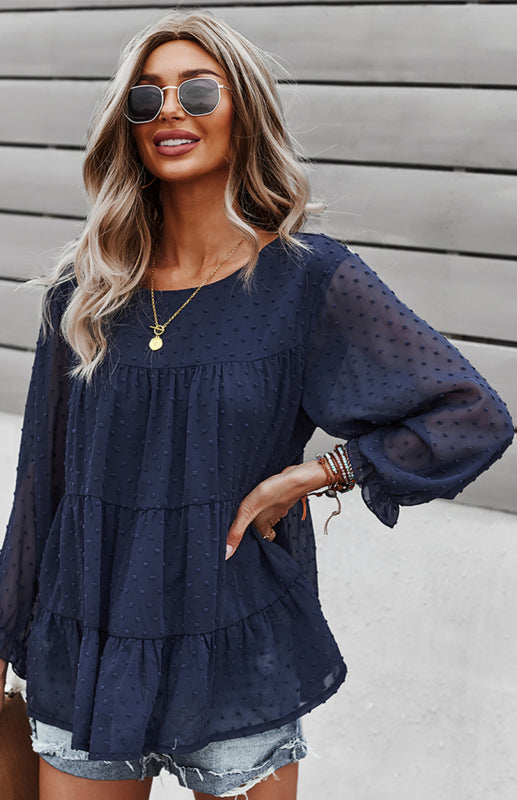 Darice Ladies Casual Round Neck Jacquard Top