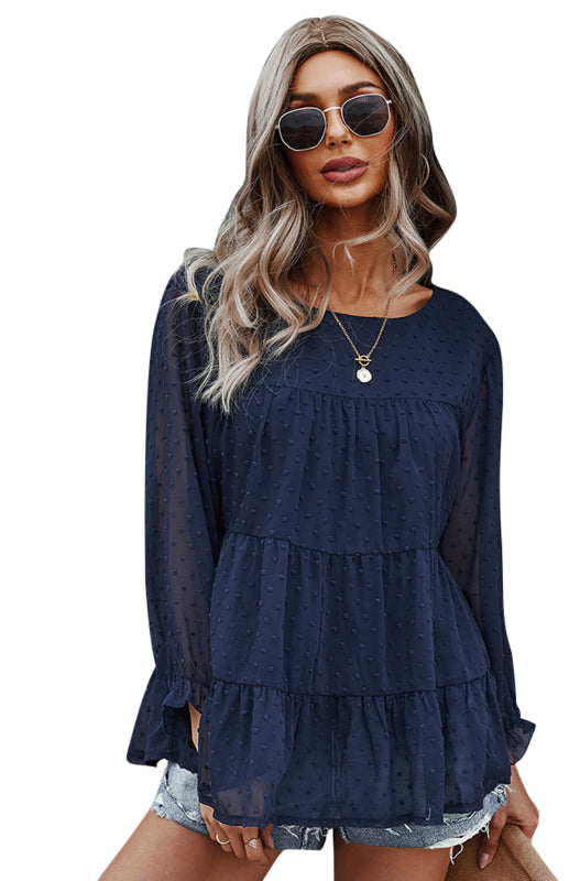 Darice Ladies Casual Round Neck Jacquard Top