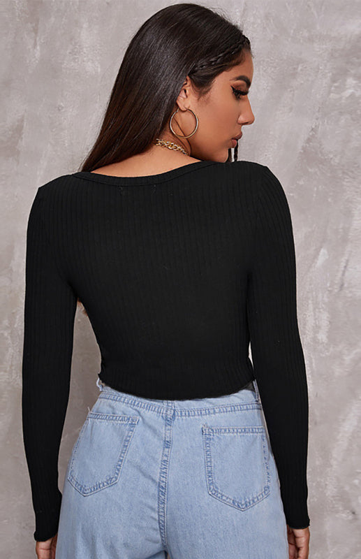 Cheyenne Women's Sexy Button Crop Long Sleeve Top