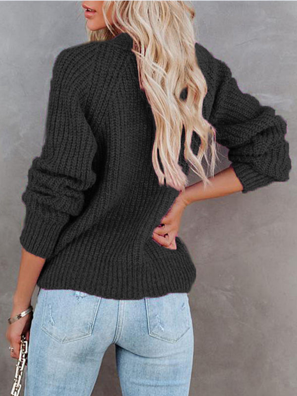 Eileen Solid V-Neck Single Breasted Long Sleeved Sweater