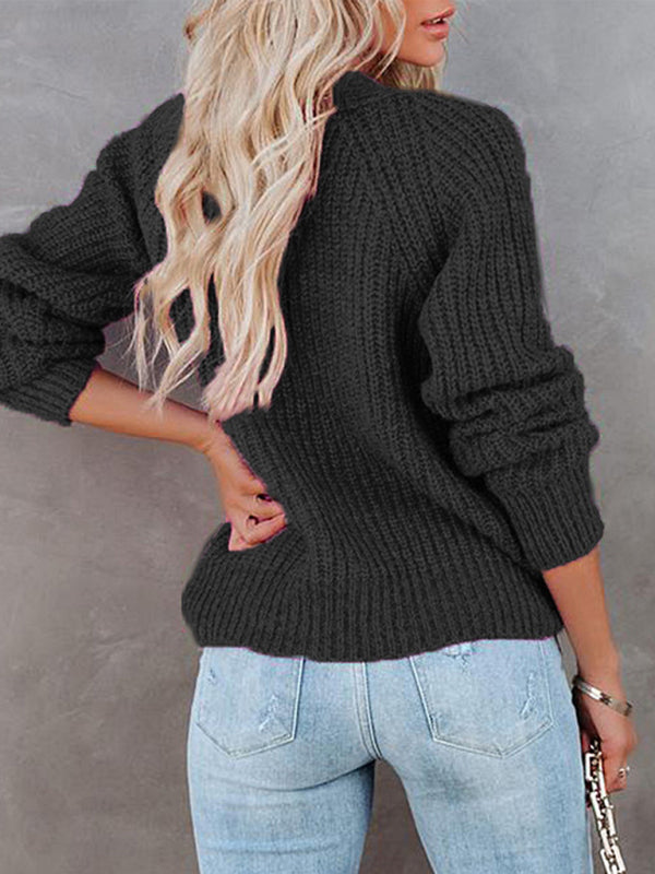Eileen Solid V-Neck Single Breasted Long Sleeved Sweater