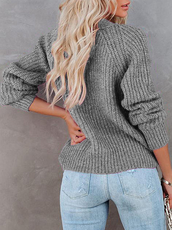 Eileen Solid V-Neck Single Breasted Long Sleeved Sweater