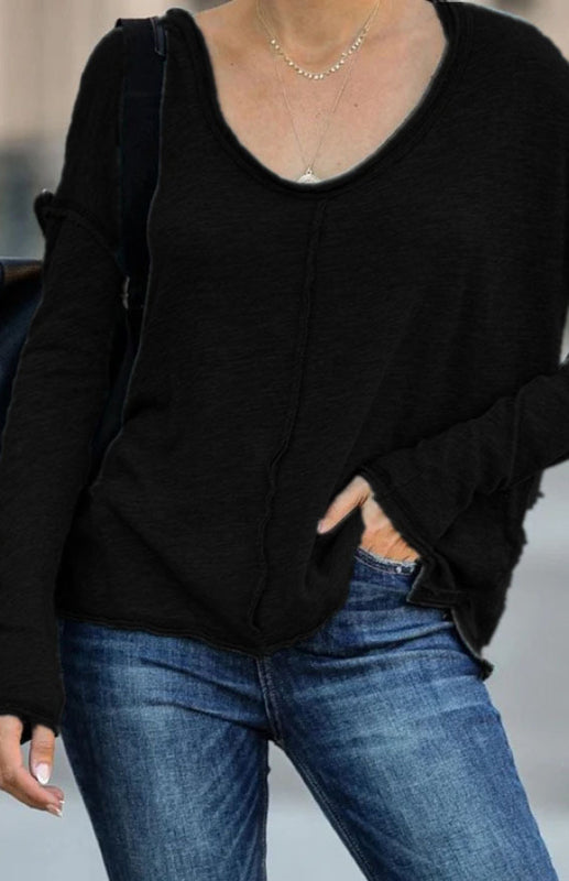 Delia Women's Casual V-Neck Long-Sleeved Top