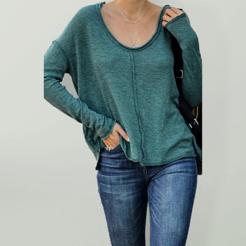 Delia Women's Casual V-Neck Long-Sleeved Top