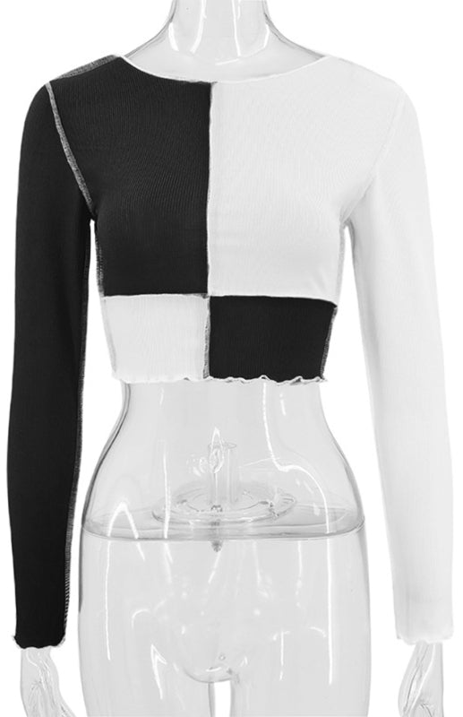 Nevaeh Short Stitched Casual Crew Neck Long Sleeve Top