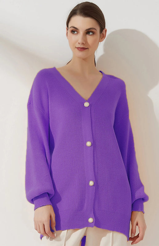 Darlene Candy Color Casual Loose Knit Button Cardigan