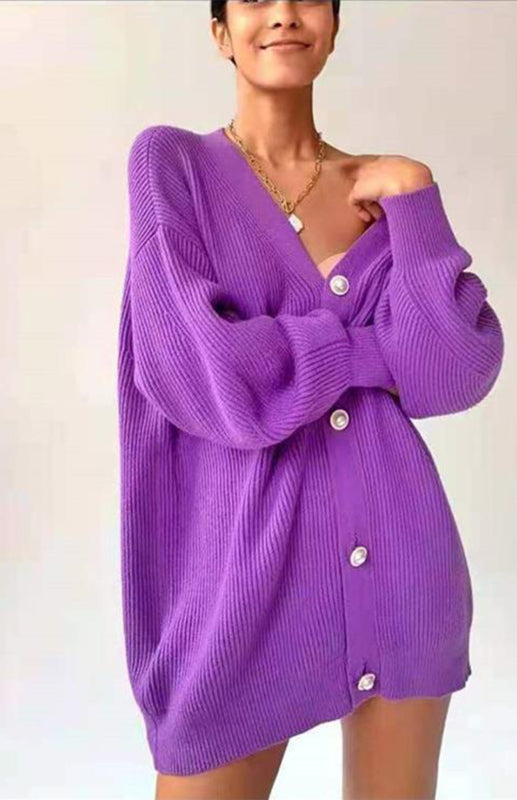 Darlene Candy Color Casual Loose Knit Button Cardigan