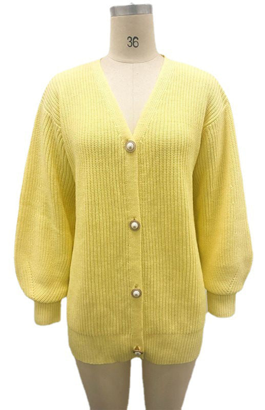 Darlene Candy Color Casual Loose Knit Button Cardigan