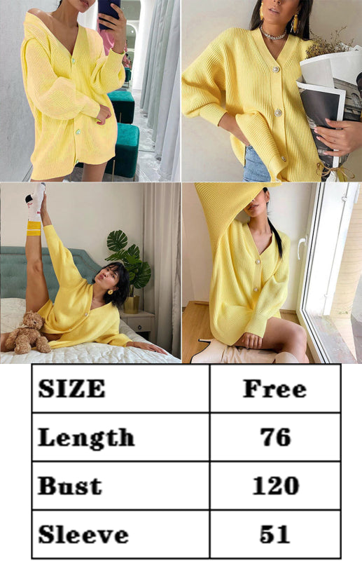 Darlene Candy Color Casual Loose Knit Button Cardigan