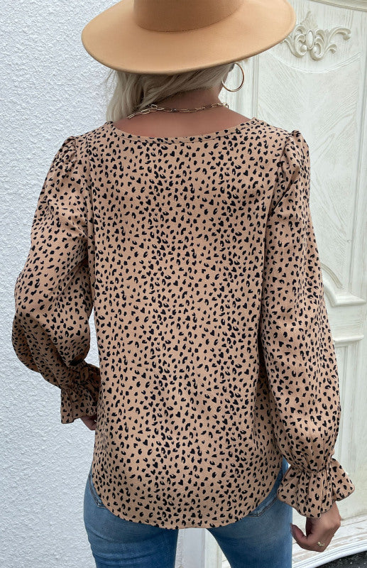 Cosima Women's Round Neck Pullover Bottoming Leopard Print Shirt
