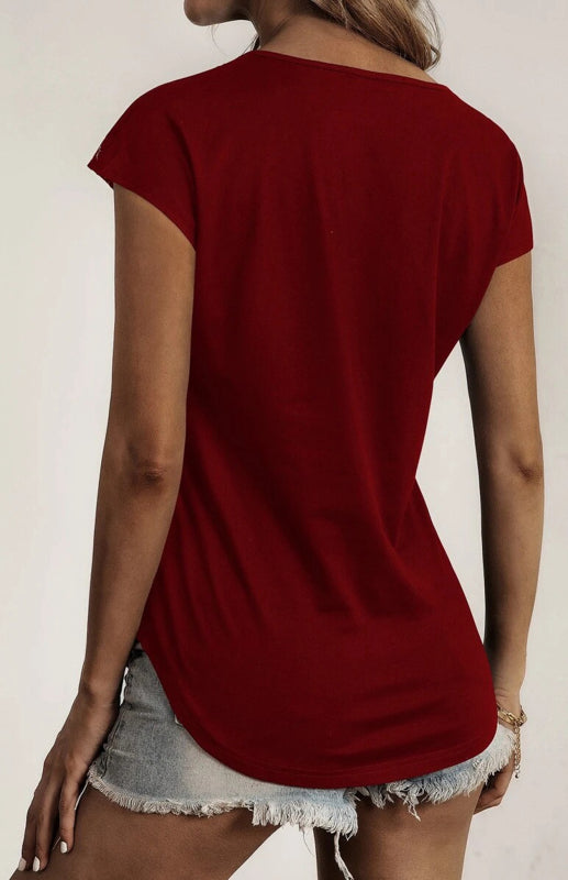 Deanna Women's Round Neck Semi-Stranded Stitching Lace Short Sleeve Tops