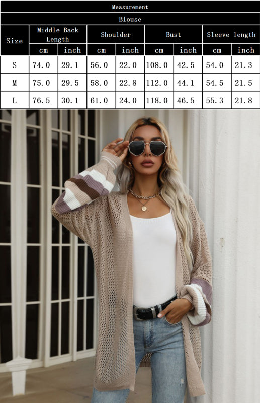 Alisa Ladies Colorblock Loose Cutout Sweater Jacket
