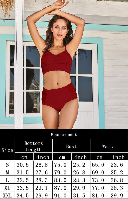 Dara Sexy Stretch Gathered Without Underwire Adjustment Shoulder Strap Top & High Waist Bikini Set