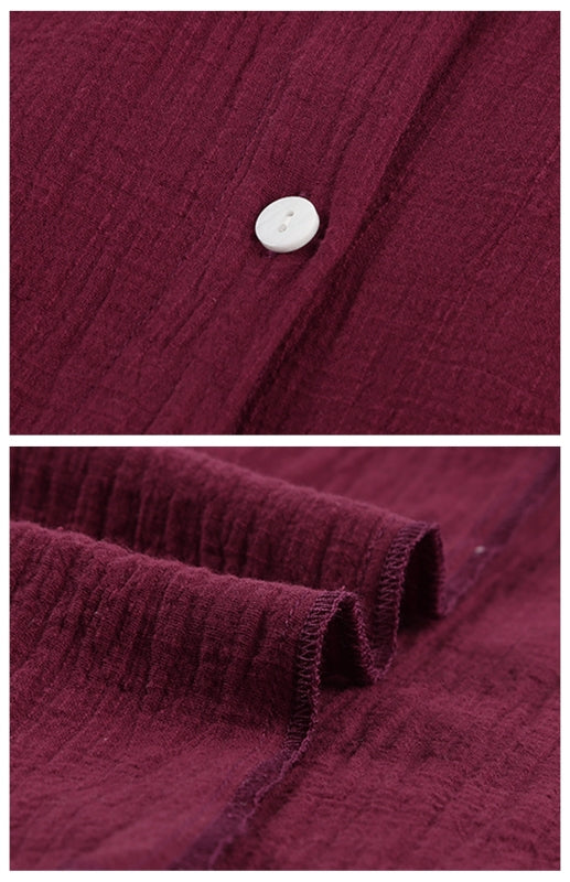 Ashlynn Linen Lapel Button Raglan Short Sleeve Shirt Curved Slit Hem Blouse