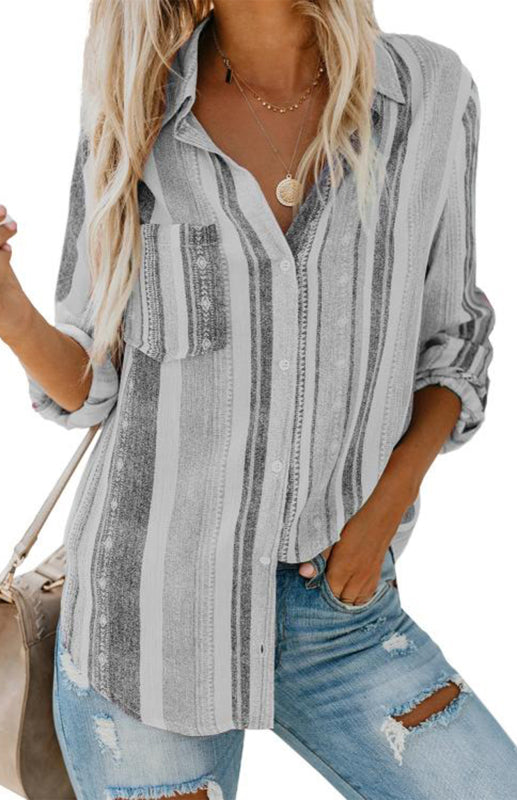 Bailyn Linen Turn-down Collar Sweet Enough Striped Button Up Top