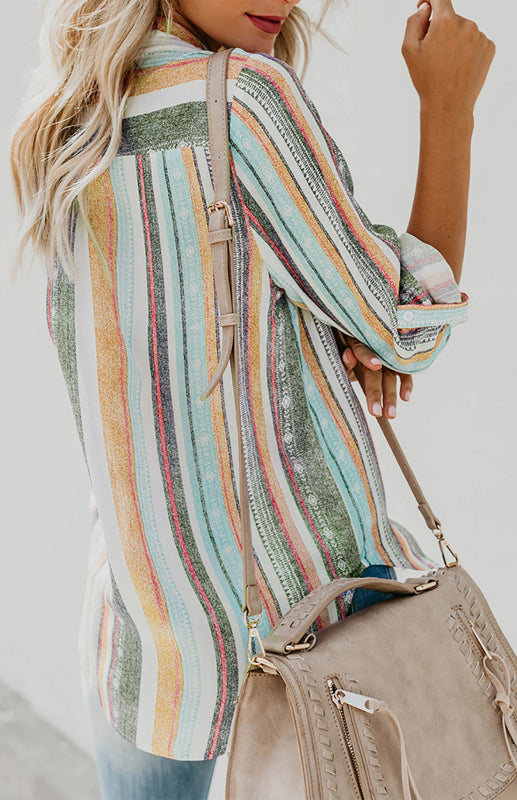 Bailyn Linen Turn-down Collar Sweet Enough Striped Button Up Top
