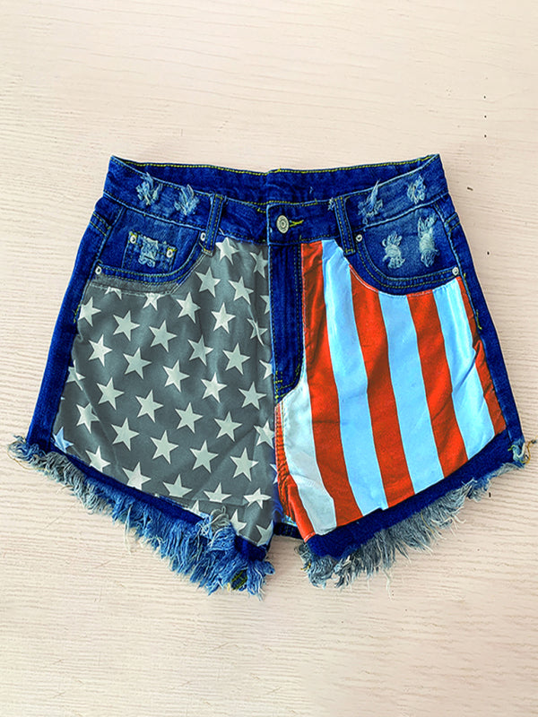 Lexie Women's American Flag Fringe Star Print Denim Shorts