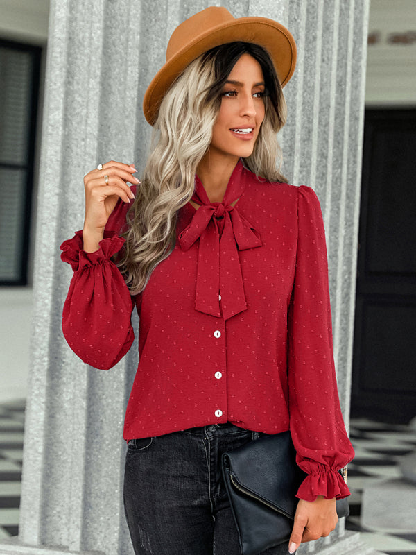 Cecily Women's Bow Tie Temperament Slim Professional Shirt Top