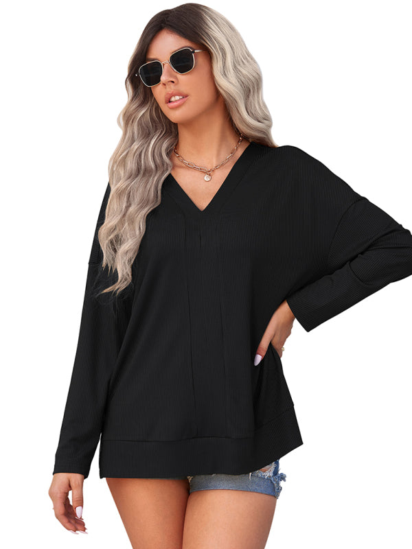 Louisa Women's Solid Color Pullover Thin Knit V-Neck Knit Top