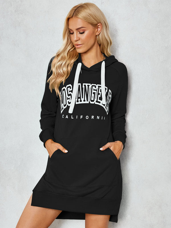 Brianne Women's Lettered Print Hooded Skirt Dress