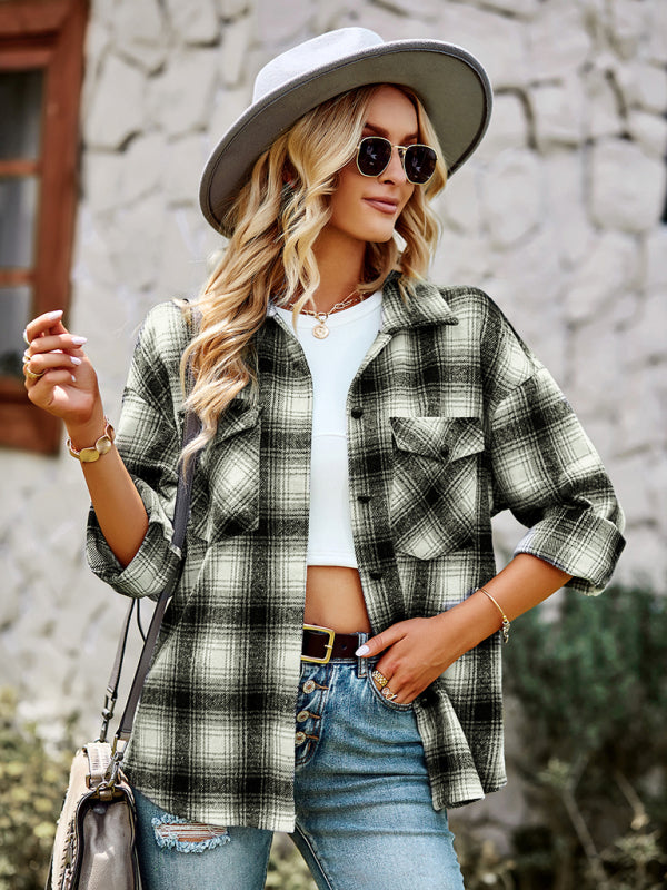 Blythe Women's Fashion Versatile Plaid Shirt Top