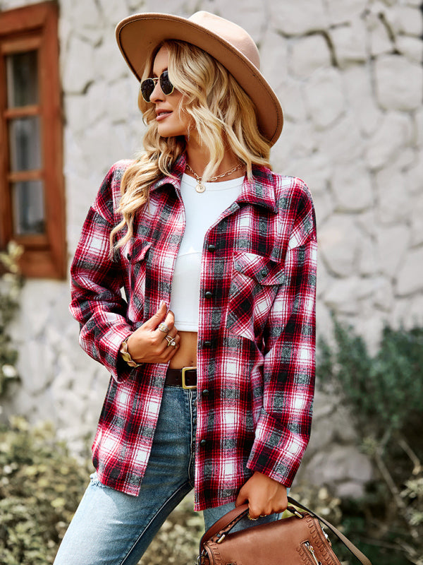 Blythe Women's Fashion Versatile Plaid Shirt Top