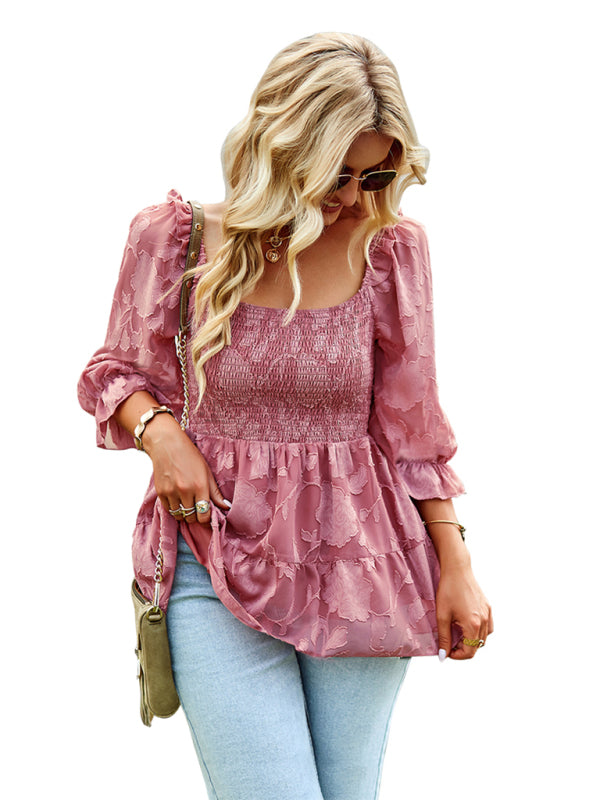 Bernadette Women's Fashion Versatile French Square Neck Shirt Top