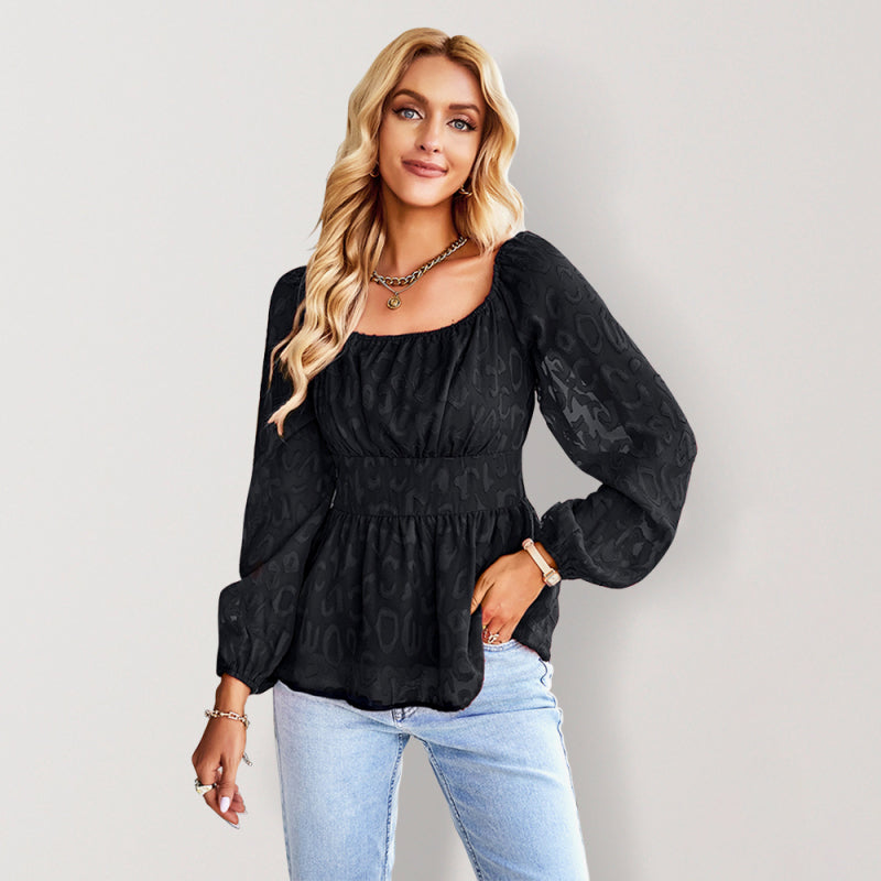 Baila Women's French Square Neck Fashion Four Seasons Long Top