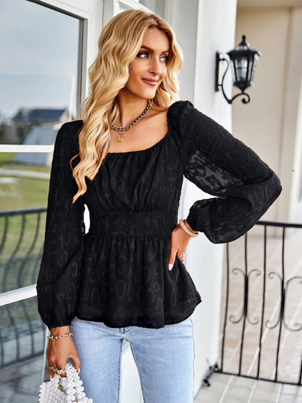 Baila Women's French Square Neck Fashion Four Seasons Long Top