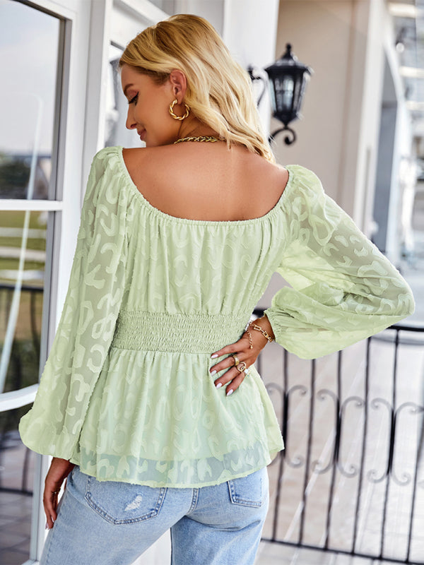Baila Women's French Square Neck Fashion Four Seasons Long Top