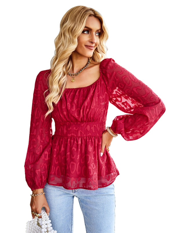 Baila Women's French Square Neck Fashion Four Seasons Long Top