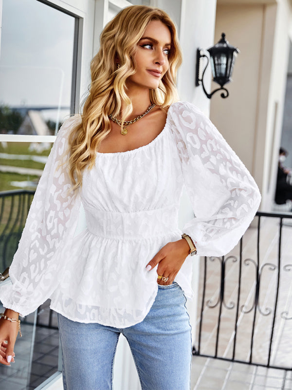 Baila Women's French Square Neck Fashion Four Seasons Long Top