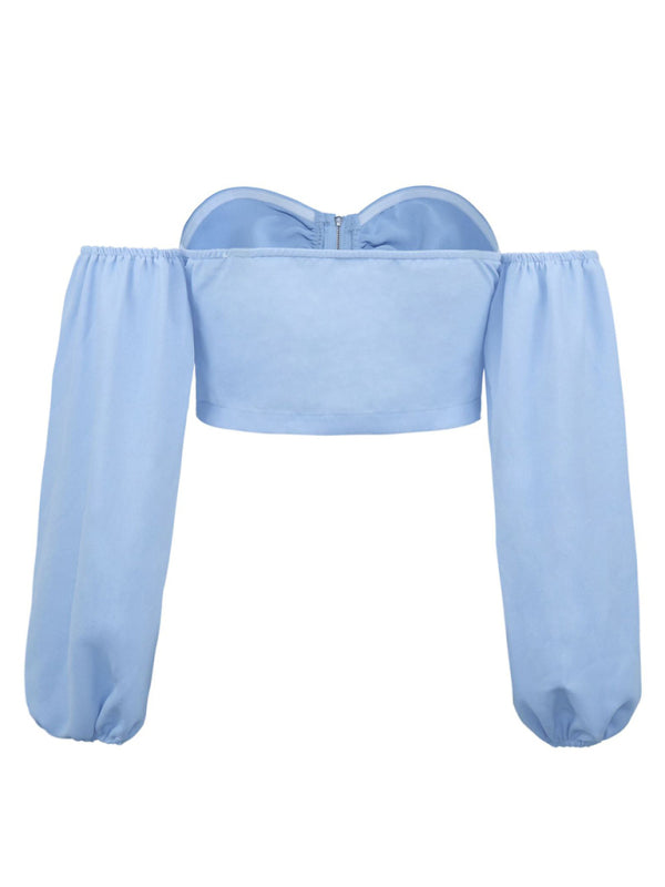 Artemia Women's Navel Exposed Shoulder Loose Tight Mouth Long-Sleeved Zipper Tube Top