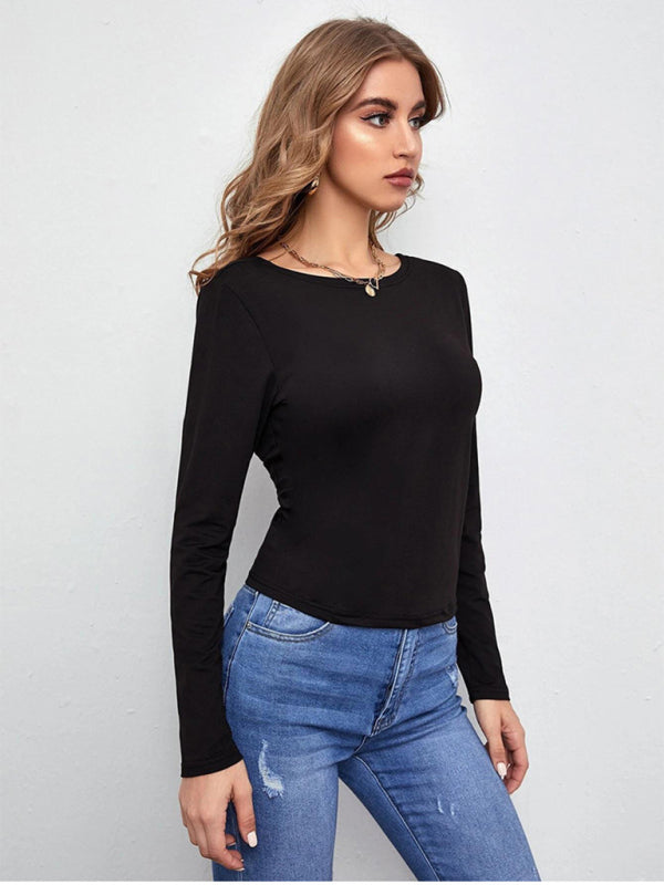 Colleen Women's Hollowed Back Tie Tie Long-Sleeved T-Shirt