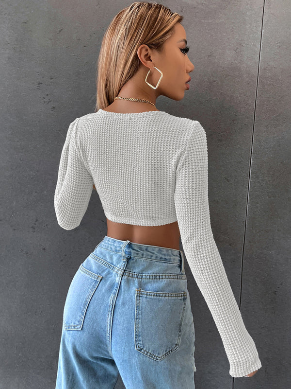 Janessa Women's Short Tight-Fitting Sexy Walv Fang Long-Sleeved T-Shirt