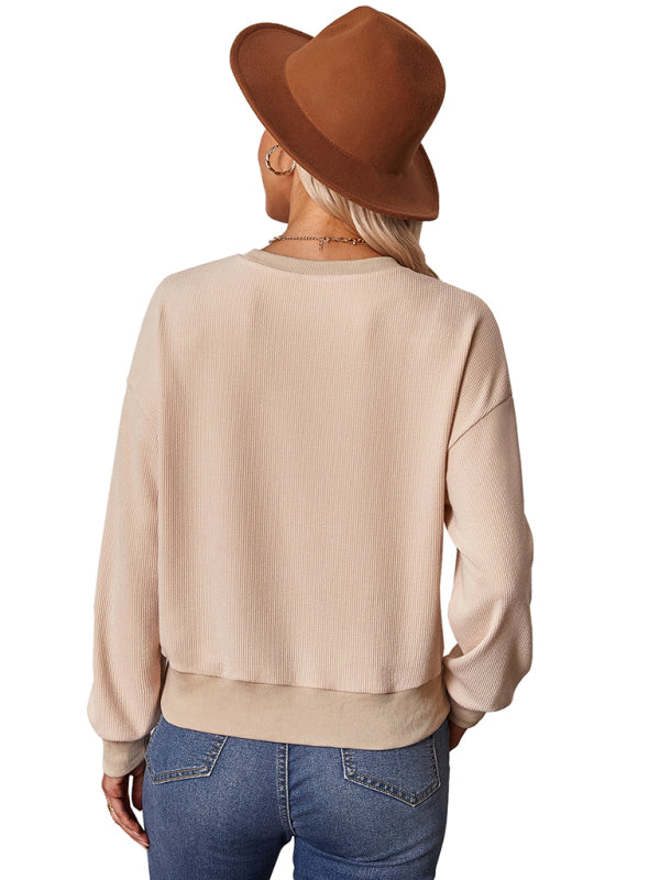 Maria Women's Fashion Solid Color Round Neck Knit Top