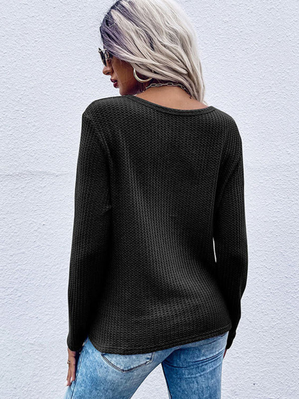 Desirae Women's Waffle Kink Thin Solid Color Bottoming Knitted Sweater