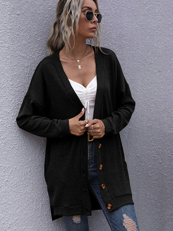 Tamika Women's Long Sleeve Outerwear Knitted V-Neck Cardigan Sweater Coat