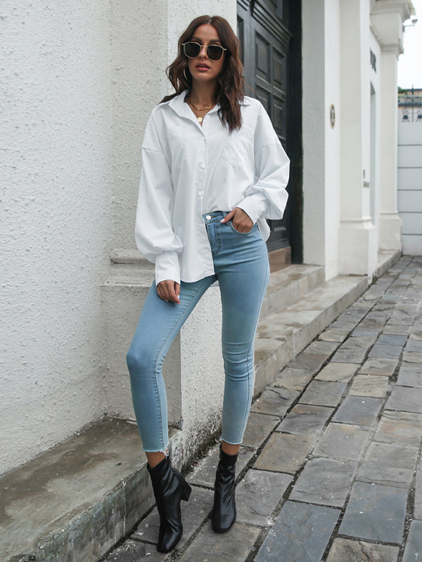 Evelina Women's Lantern Sleeve Drop Shoulder Long Sleeve Shirt