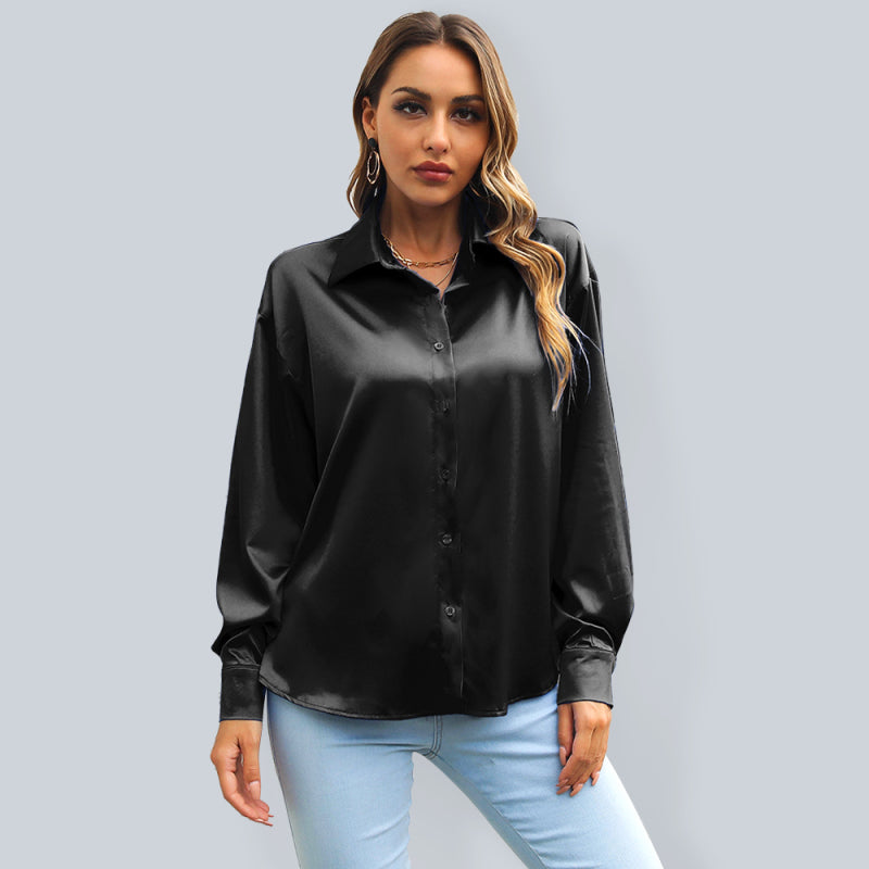 Estelle Women's Satin Shirt Women's Loose Shoulder Sleeve Long Sleeve Shirt