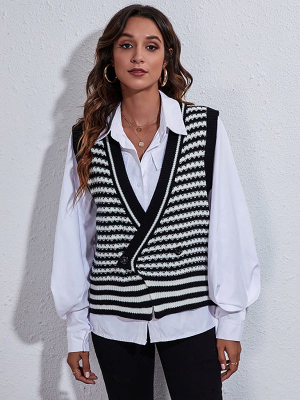 Annie Women's Stripe Knitted Cardigan Sweater Vest