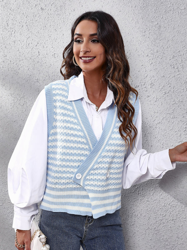Annie Women's Stripe Knitted Cardigan Sweater Vest