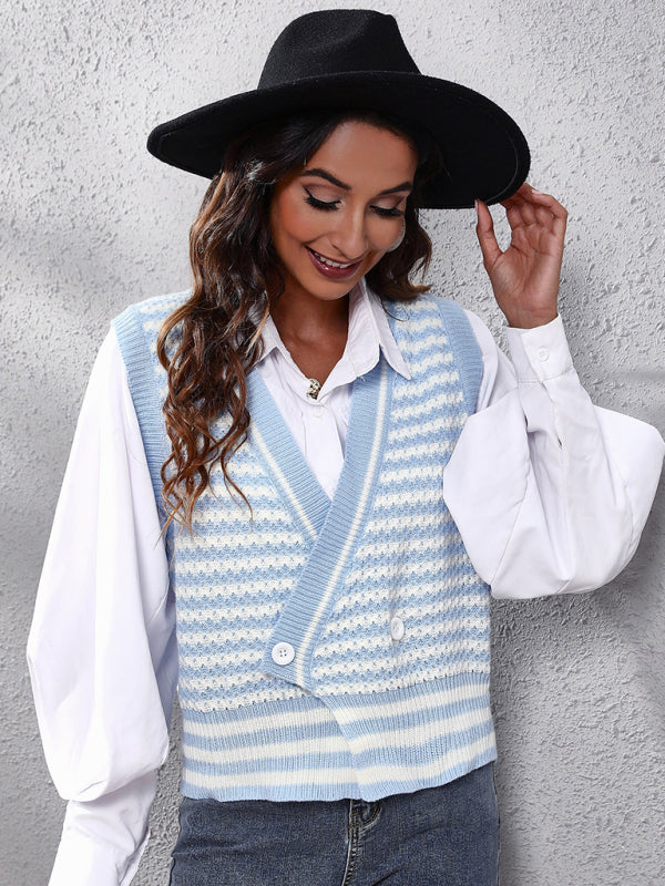 Annie Women's Stripe Knitted Cardigan Sweater Vest