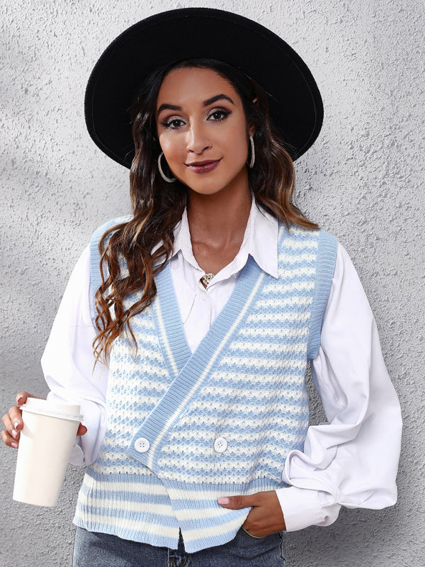 Annie Women's Stripe Knitted Cardigan Sweater Vest